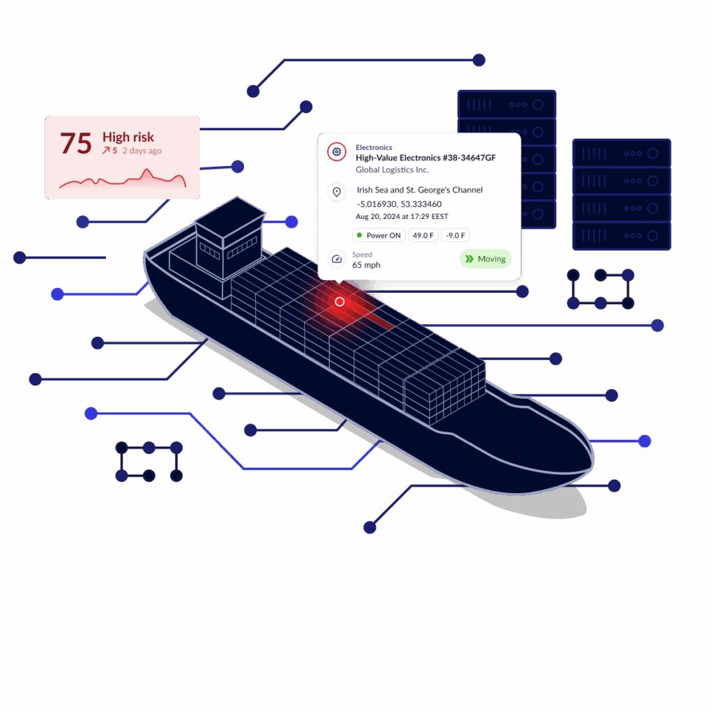 Boat carrying high-value electronics with several alerts.