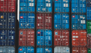 Picture of stacked containers, meant to symbolize potential Black Friday supply chain shipments.