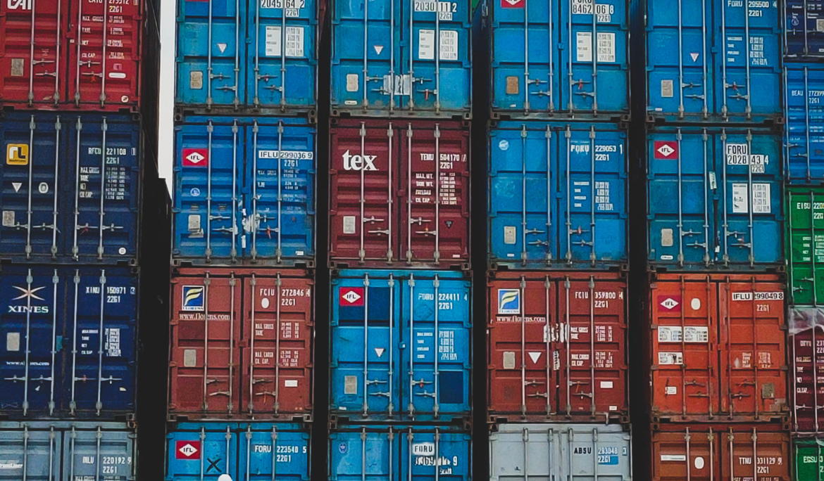 Picture of stacked containers, meant to symbolize potential Black Friday supply chain shipments.