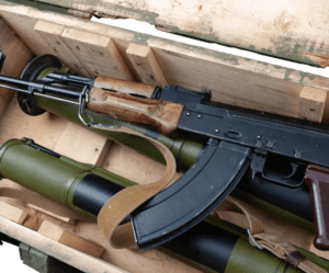 Image of weapons in a crate as part of Ukraine's weapons black market.