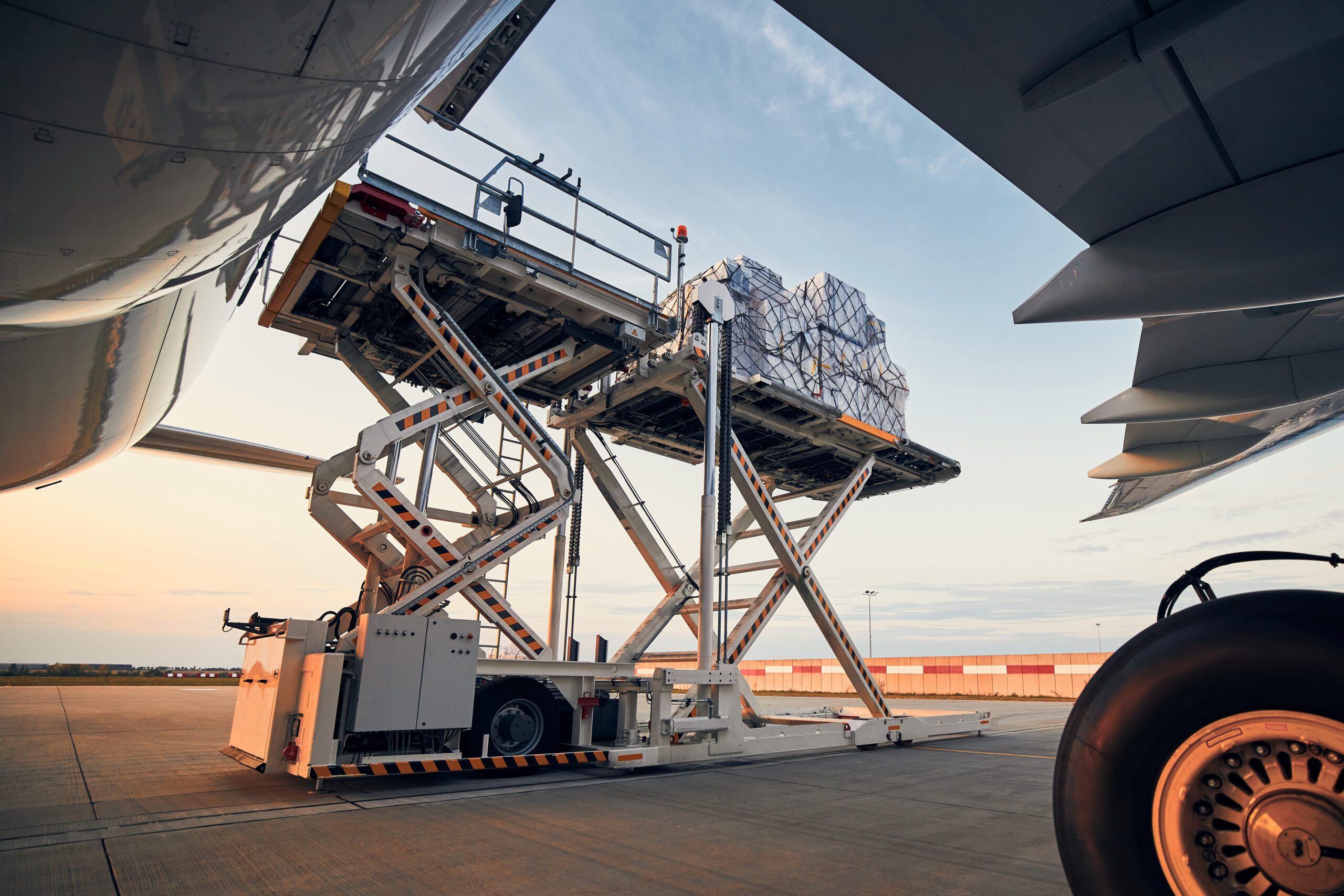 Pharma cargo loading on plane.