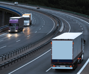 Trucks involved in EMEA supply chain take to the road at night.