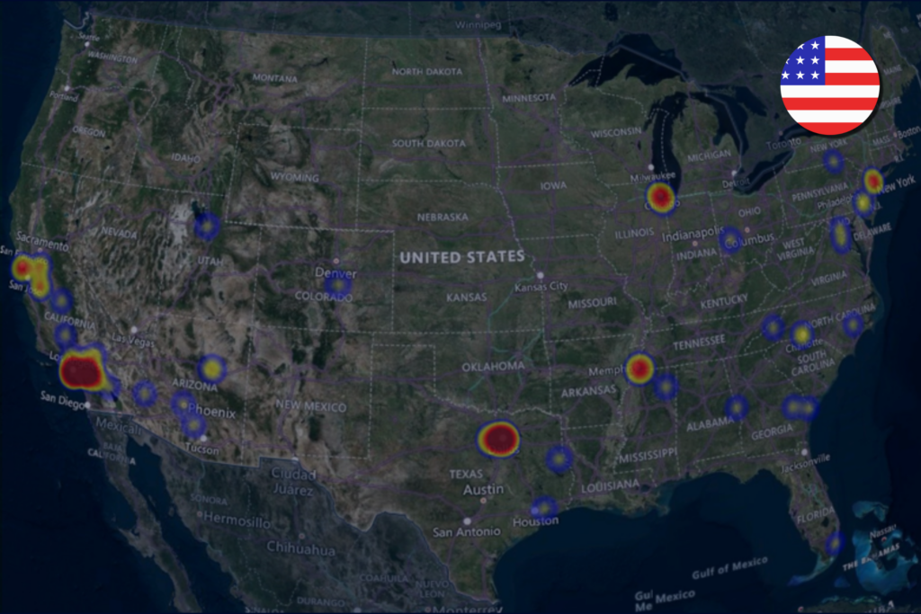 Heat map of cargo theft in the USA during July 2024.