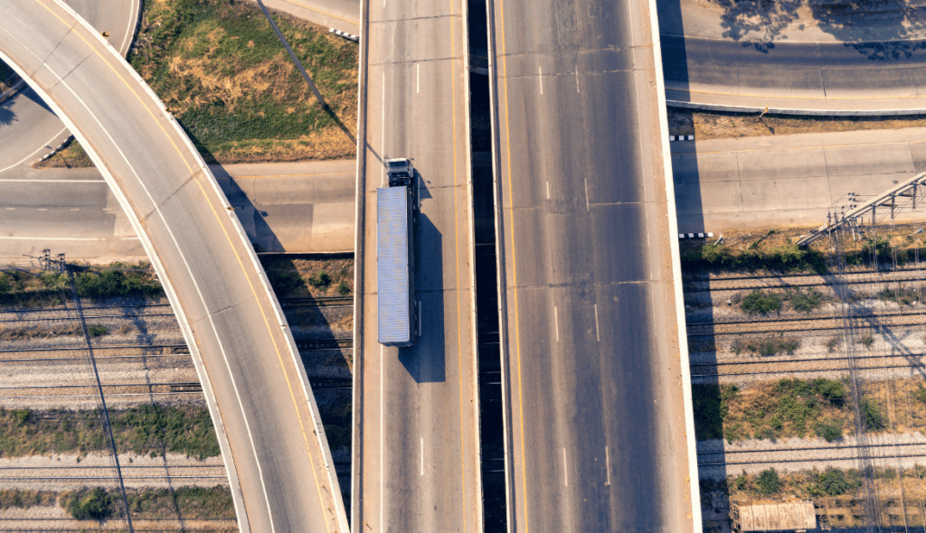 aerial view of truck on highway