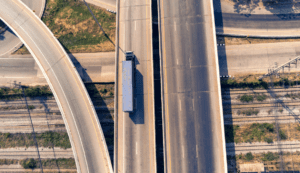 aerial view of truck on highway