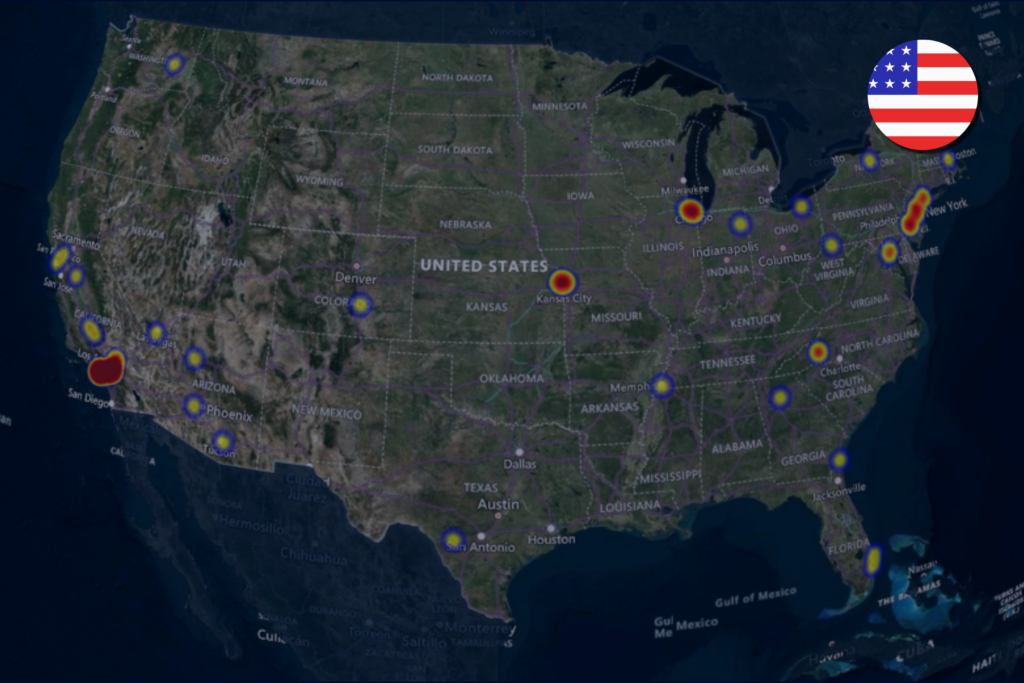 Heat map of cargo theft in the USA during September 2024.