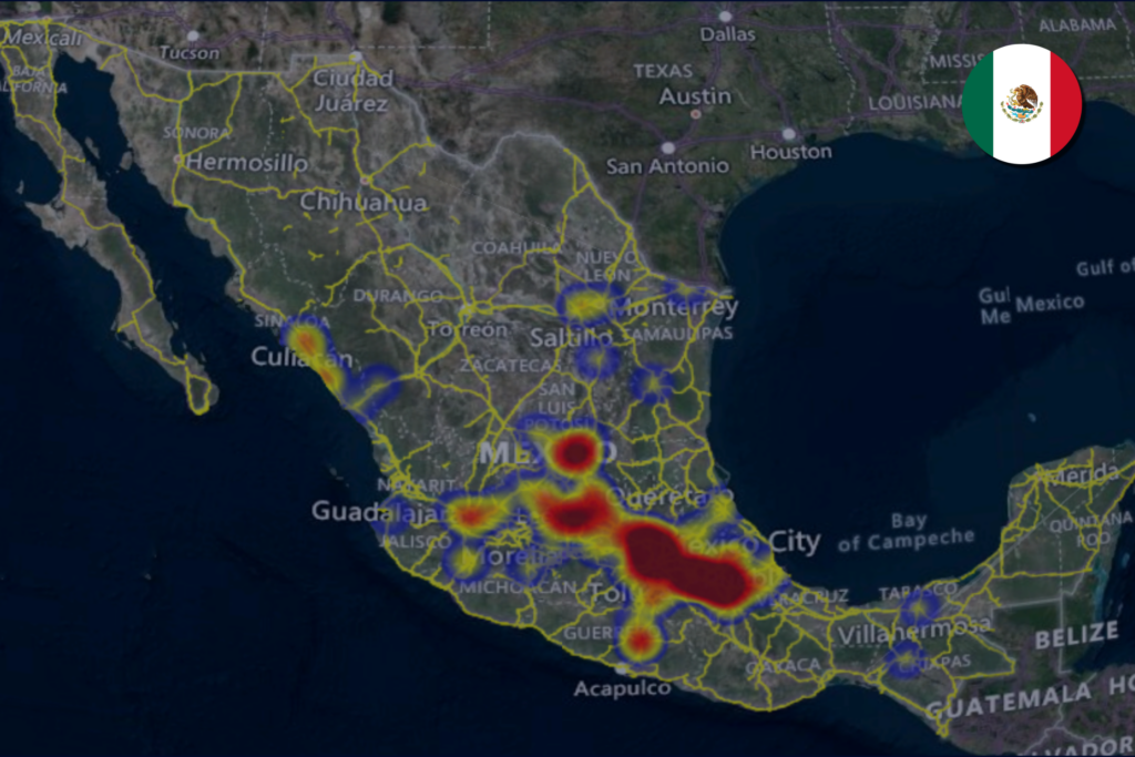 Heat map of cargo theft in Mexico during October 2024.