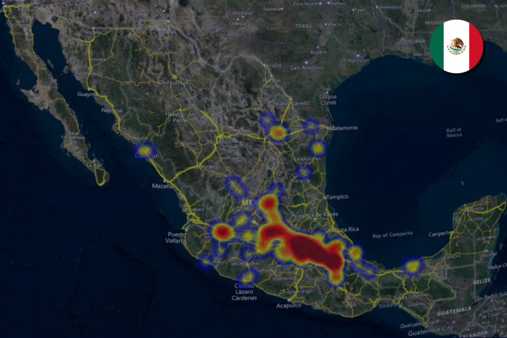 Heat map of cargo theft in Mexico during November 2024.