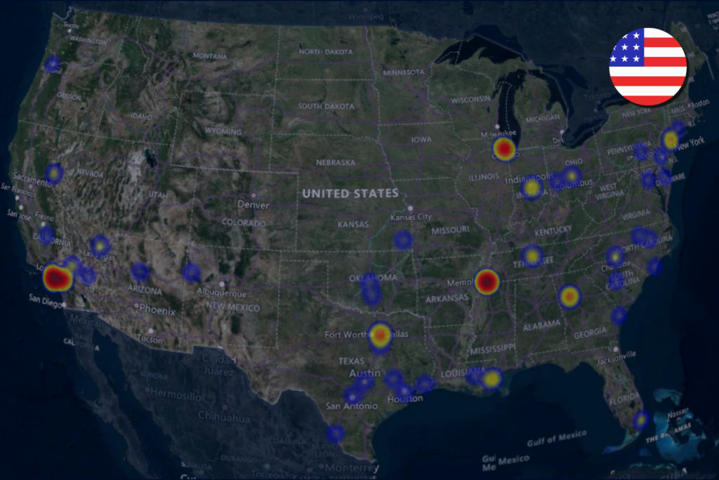 Heat map of cargo theft in the USA during December 2024.