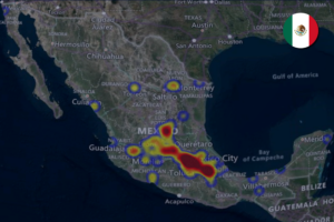 Heat map of cargo theft in Mexico during January 2025.