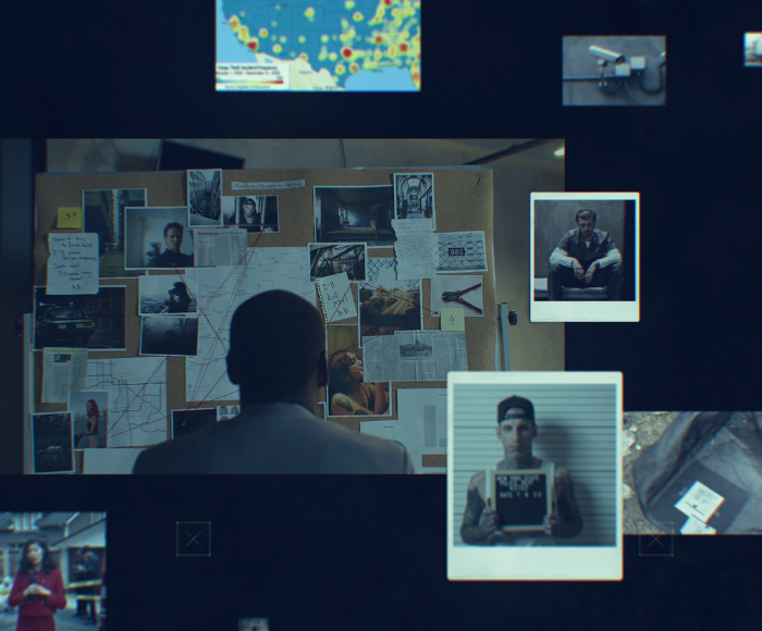 Image symbolizing several types of cargo theft, including a mug shot, a map, and a TV reporter.
