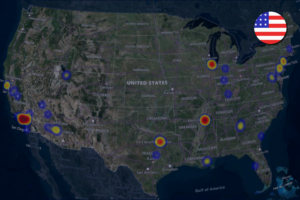 Heat map of cargo theft in the USA during January 2025.