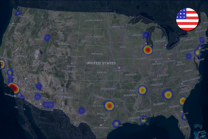 Heat map of cargo theft in the USA during February 2025.
