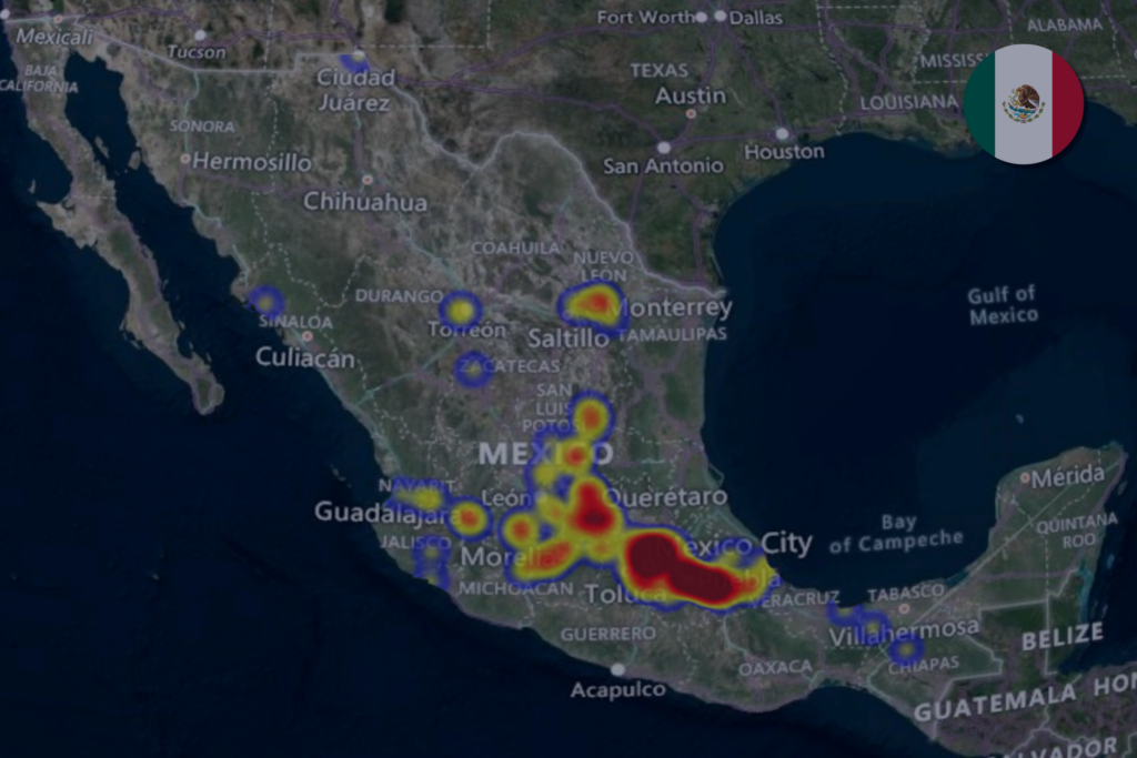 Heat map of cargo thefts in Mexico during May 2025.