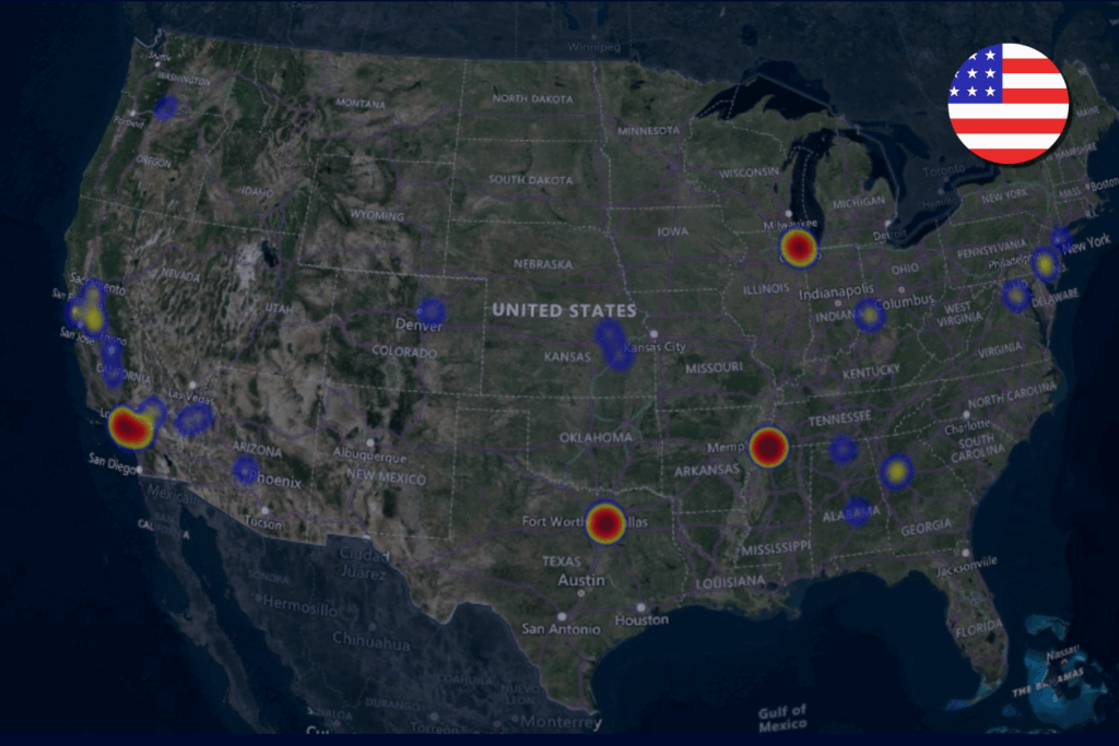Cargo theft map of the USA during June 2025 that highlights hotspots.