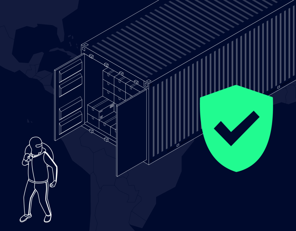 Open container with nearby thief, signaling need for cargo insurance.