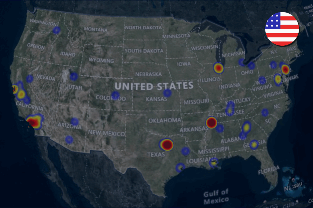 Heat map of cargo crimes in the US during July 2025.